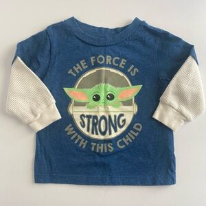 Star Wars Graphic Baby Yoda Blue and White Long Sleeve T-Shirt